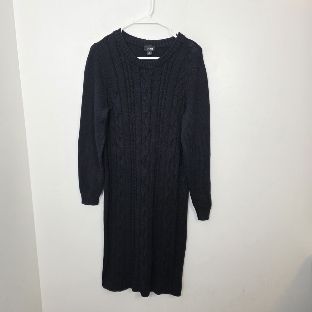Torrid Black Cable Knit Fitted Feminine Thick Warm Sweater Mini Dress Size Large